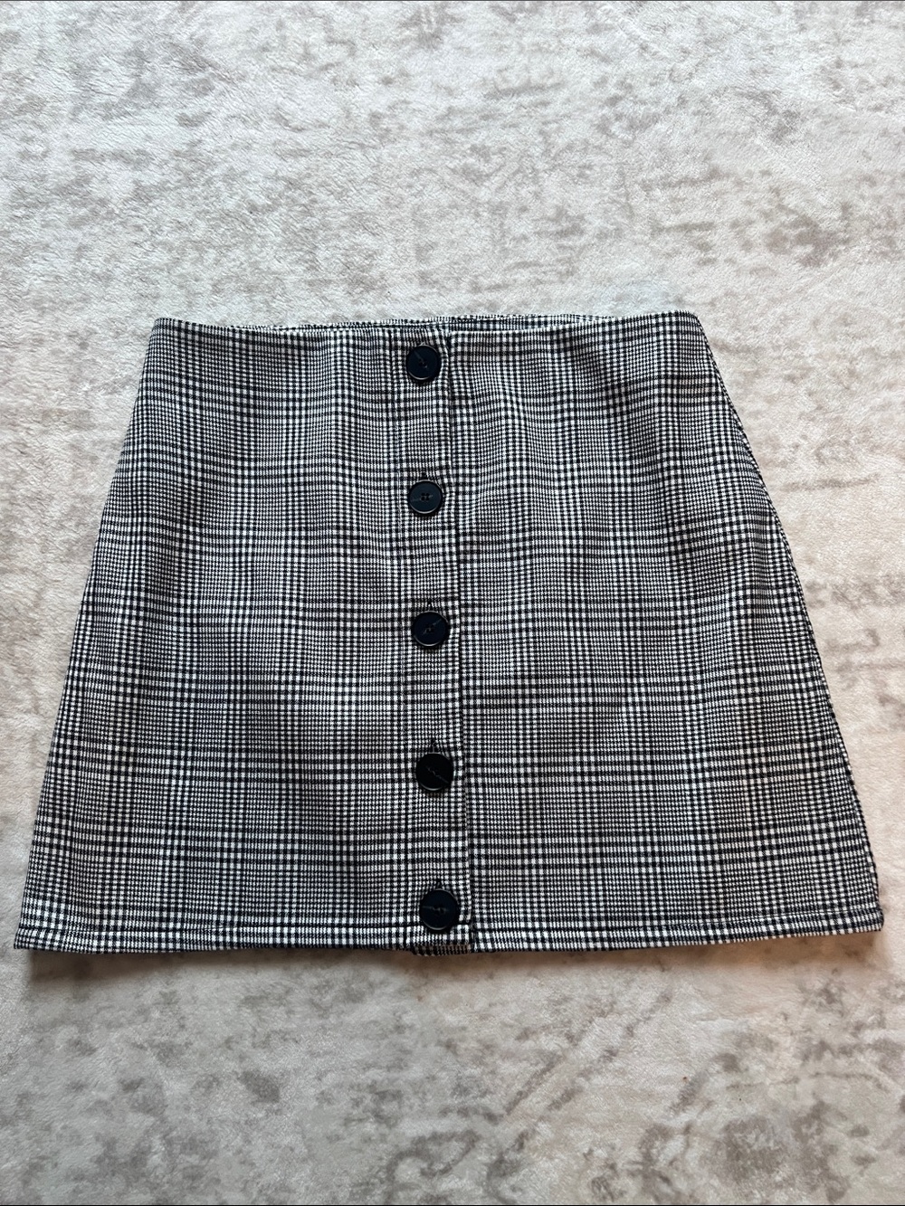 Black & White Plaid Button-Front Mini Skirt